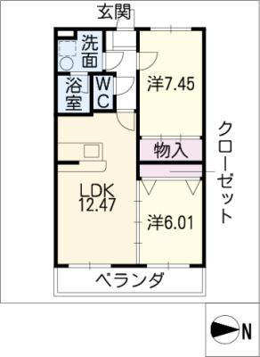 旭ツヴェルフ(2LDK/2階)の間取り写真