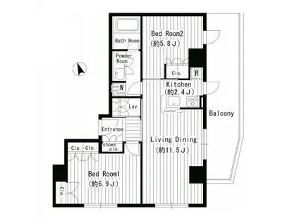 レガーロ西早稲田(2LDK/12階)の間取り写真