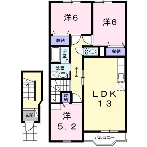 西小路ハイツIII(3LDK/2階)の間取り写真