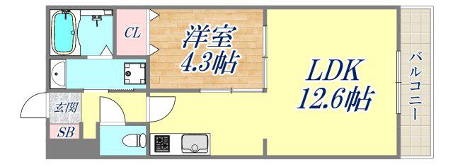 OPUSONENISHINOMIYA(1LDK/4階)の間取り写真