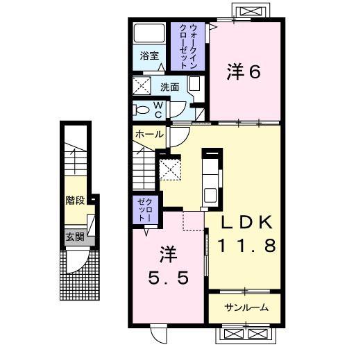 リブ・ルーチェ(2LDK/2階)の間取り写真
