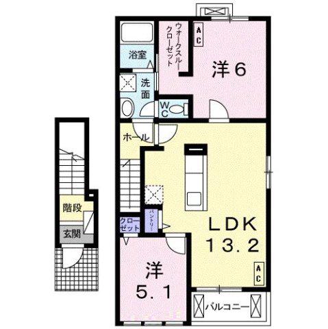 リバーサイド ジェルメI(2LDK/2階)の間取り写真