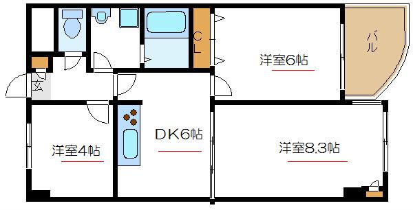ベルノス34(3DK/5階)の間取り写真