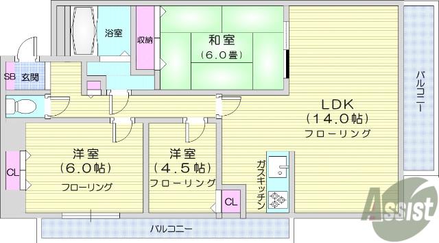 パールハイム小松島(3LDK/1階)の間取り写真