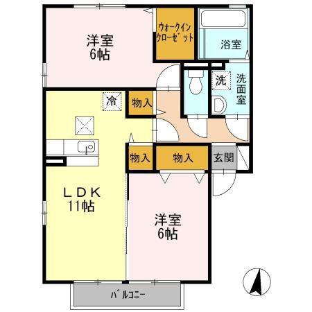 ロイヤルレジデンスA(2LDK/1階)の間取り写真