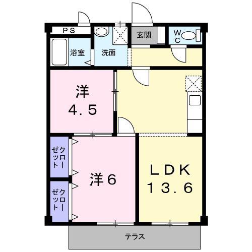 三滝ハイツ(2LDK/1階)の間取り写真