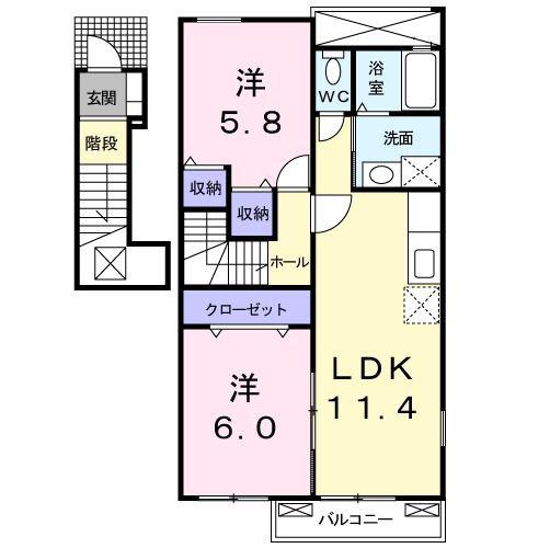 サンフラワー・アべニューE(2LDK/2階)の間取り写真