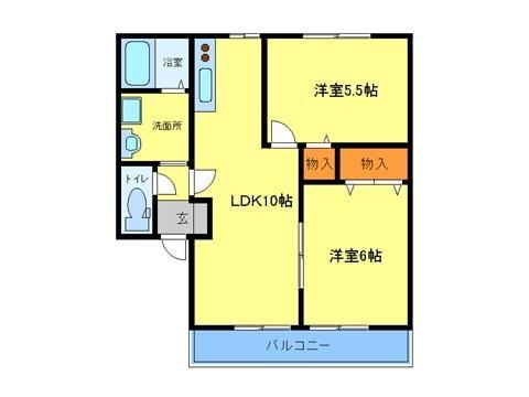シェル大津B棟(2LDK/2階)の間取り写真