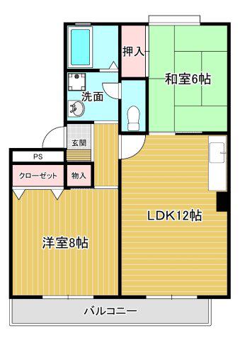 ビューラー谷上(2LDK/1階)の間取り写真