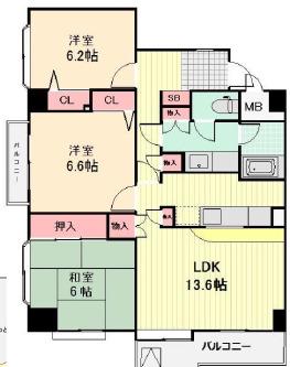 K.S.T.BLD(3LDK/4階)の間取り写真