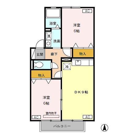 アビタシオン(2DK/2階)の間取り写真