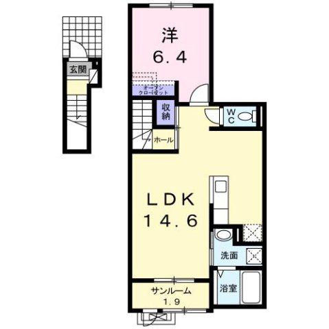 フォーピュア 浜谷(1LDK/2階)の間取り写真
