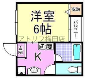 ヴィラ安立(1DK/3階)の間取り写真