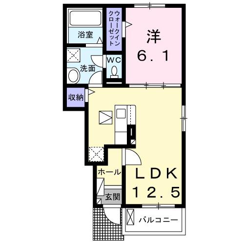 クレリア西伊場(1LDK/1階)の間取り写真