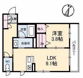 GRANTAGE下関VI(1LDK/1階)の間取り写真