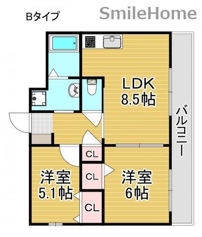 ACCESS(2LDK/2階)の間取り写真