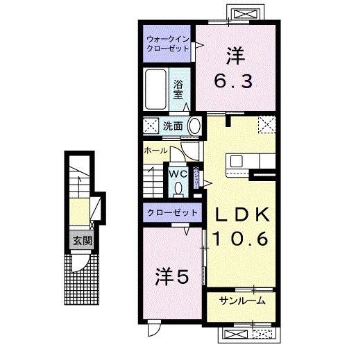 エスポワール エム(2LDK/2階)の間取り写真