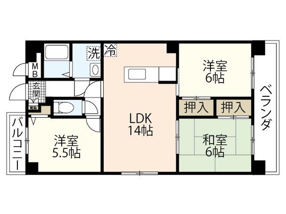 パークヒルズ天水(3LDK/2階)の間取り写真