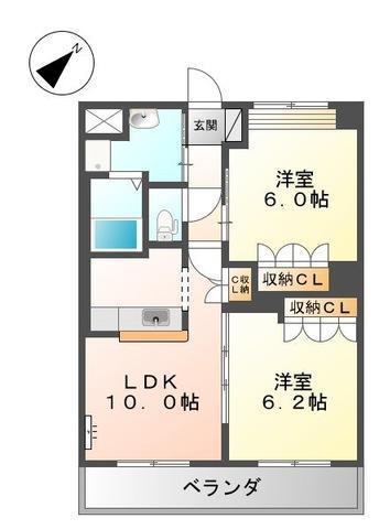 アバンティ・イースト(2LDK/2階)の間取り写真