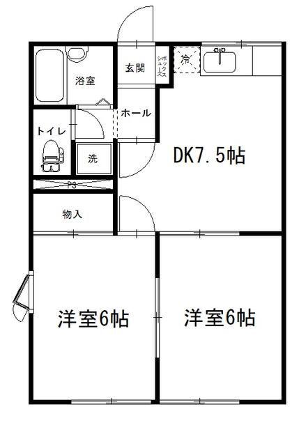 ラベンダーハイツB(2DK/1階)の間取り写真