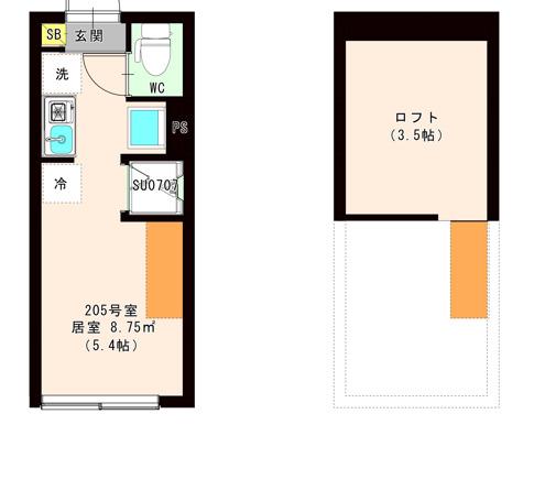 ハーモニーテラス東新町II(ワンルーム/2階)の間取り写真
