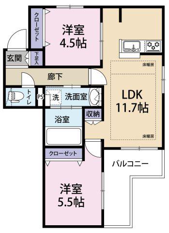 オリーブハウス新宿(2LDK/2階)の間取り写真
