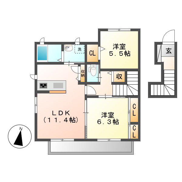 メイフラワーC棟(2LDK/2階)の間取り写真