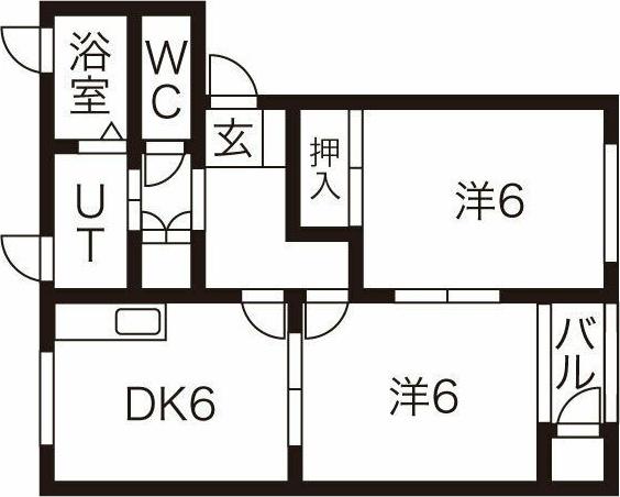 アドラシオンIIA棟(2DK/1階)の間取り写真