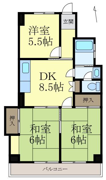 砂山パークハイツ(3LDK/1階)の間取り写真