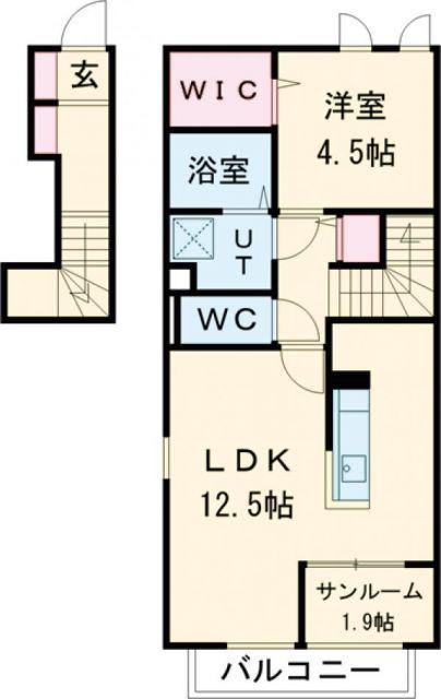 リヒトヴィラII(1SLDK/2階)の間取り写真