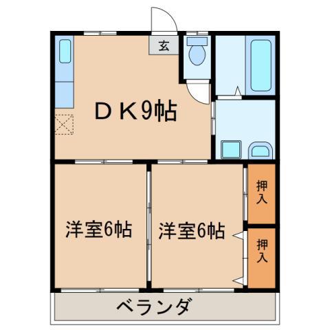 ティージュB(2DK/1階)の間取り写真