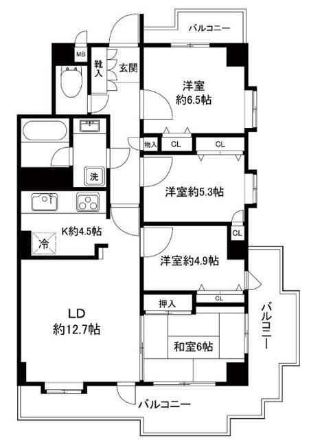 コスモ南柏(4LDK/6階)の間取り写真
