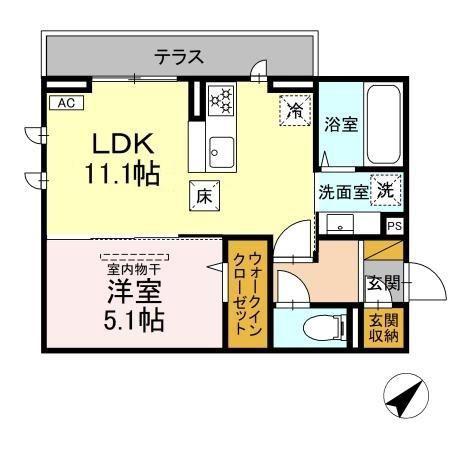 D-ROOM君塚IA(1LDK/1階)の間取り写真