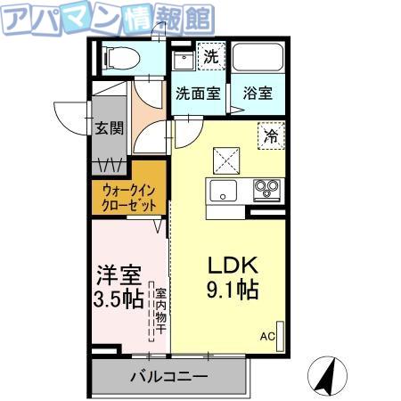 DーPREMIER大学南(1LDK/1階)の間取り写真