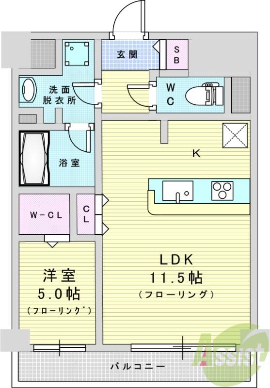 レイワ二ティ プレイス(1LDK/7階)の間取り写真