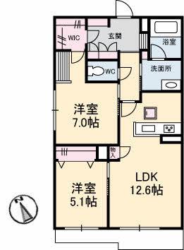 パルボヌール(2LDK/1階)の間取り写真