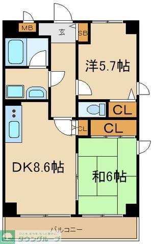 デューヒルズ壱番館(2DK/3階)の間取り写真