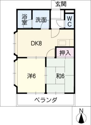 近鉄名古屋線 近鉄蟹江駅 徒歩7分 3階建 築33年(2DK/1階)の間取り写真