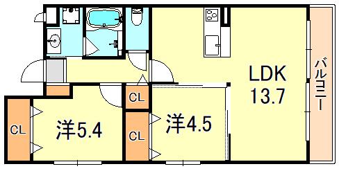 ワコーレヴィータ垂水霞ヶ丘(2LDK/3階)の間取り写真