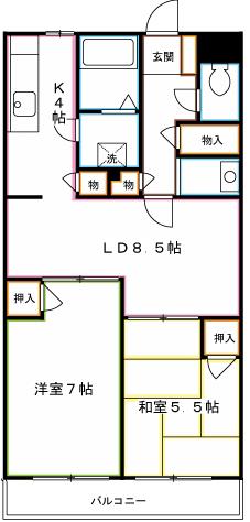 ファミーユ柳沢(2LDK/2階)の間取り写真