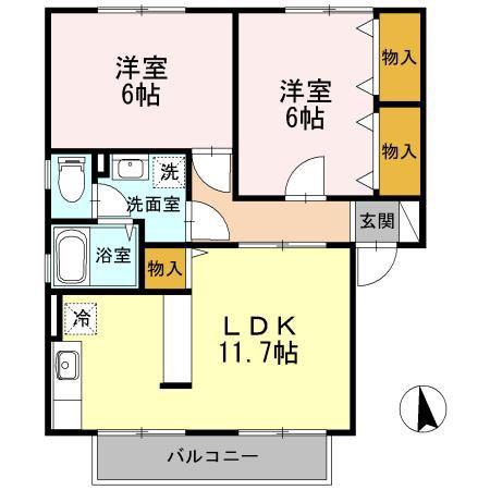 メゾンロゼールA(2LDK/2階)の間取り写真