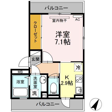 D-ROOM本荘(1K/2階)の間取り写真