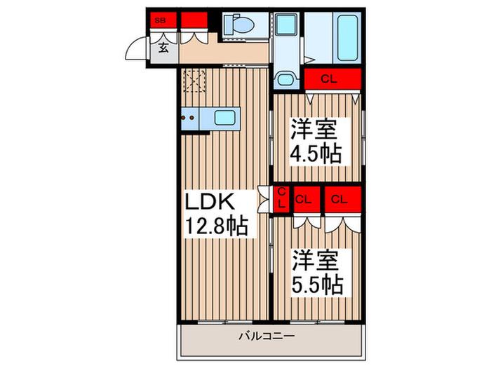 カーサ シエロブルー(2LDK/2階)の間取り写真
