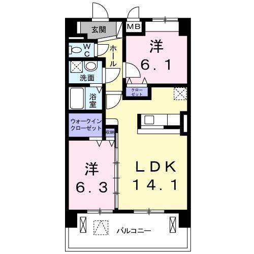 グランドソレーユ三ツ池公園(2LDK/2階)の間取り写真