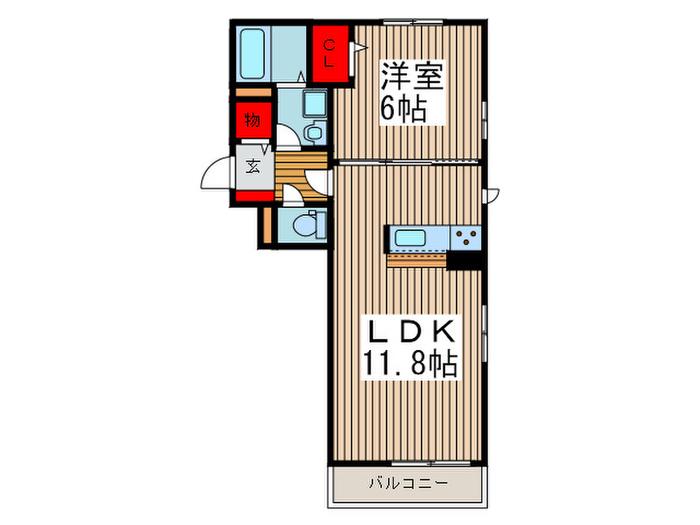 メゾン・ヴェルデIII(1LDK/2階)の間取り写真