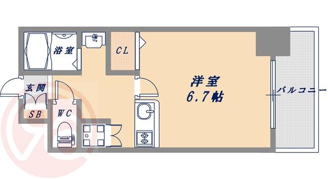 ジュネーゼグラン南堀江(1K/9階)の間取り写真