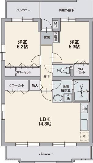 オーポンヒルズ(2LDK/4階)の間取り写真