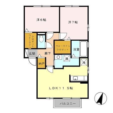 リビングタウン荒池 D(2LDK/2階)の間取り写真
