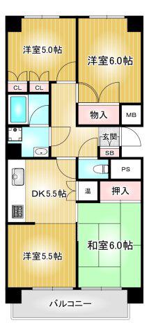 ライオンズマンション鶴舞(4DK/4階)の間取り写真