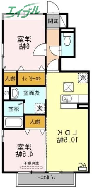 ベルパージュ A棟(2LDK/1階)の間取り写真